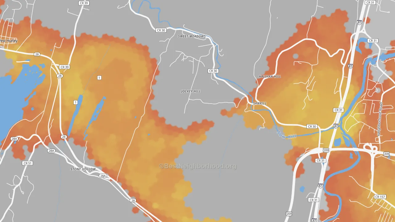 Bike Grade map of Sawkill, NY