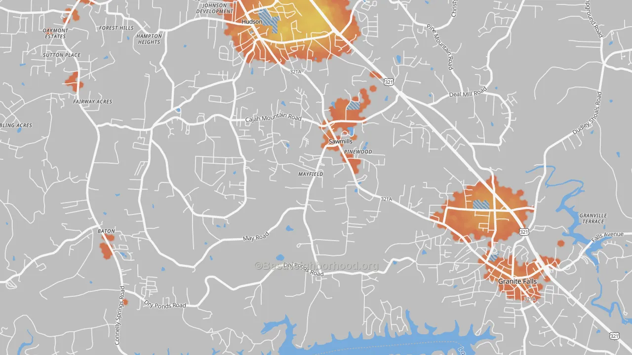 Bike Grade map of Sawmills, NC