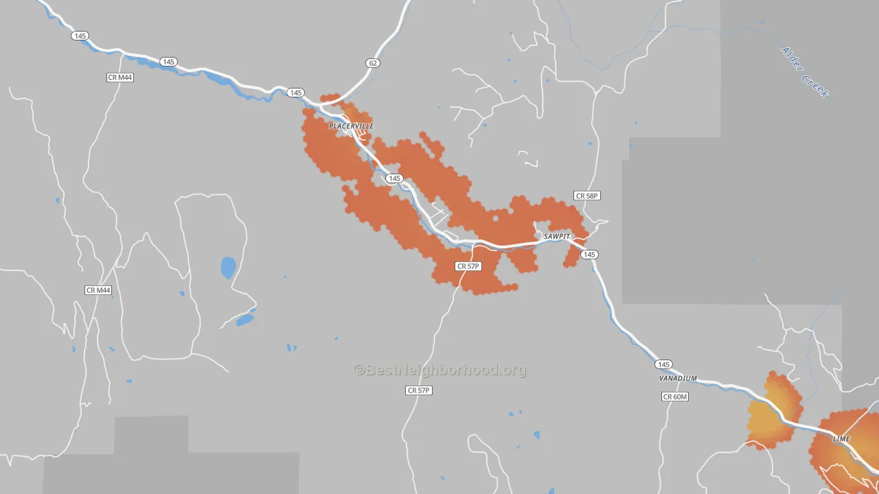 Bike Grade map of Sawpit, CO