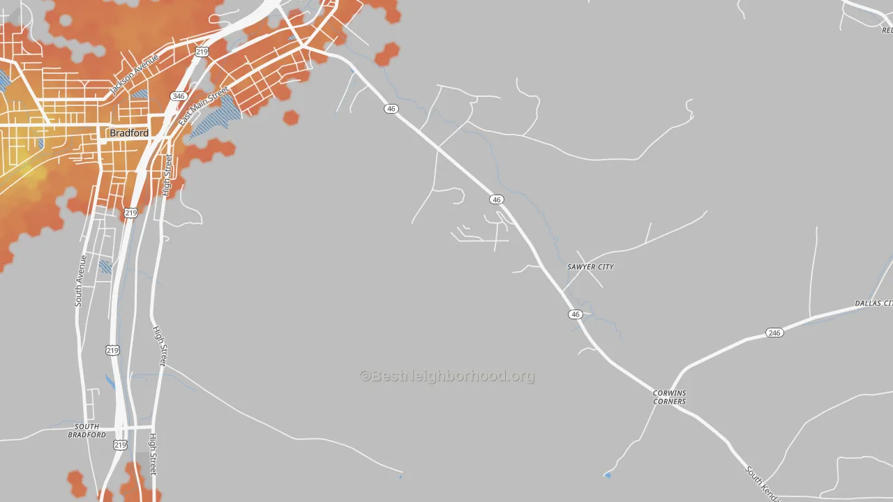 Bike Grade map of Sawyer City, PA