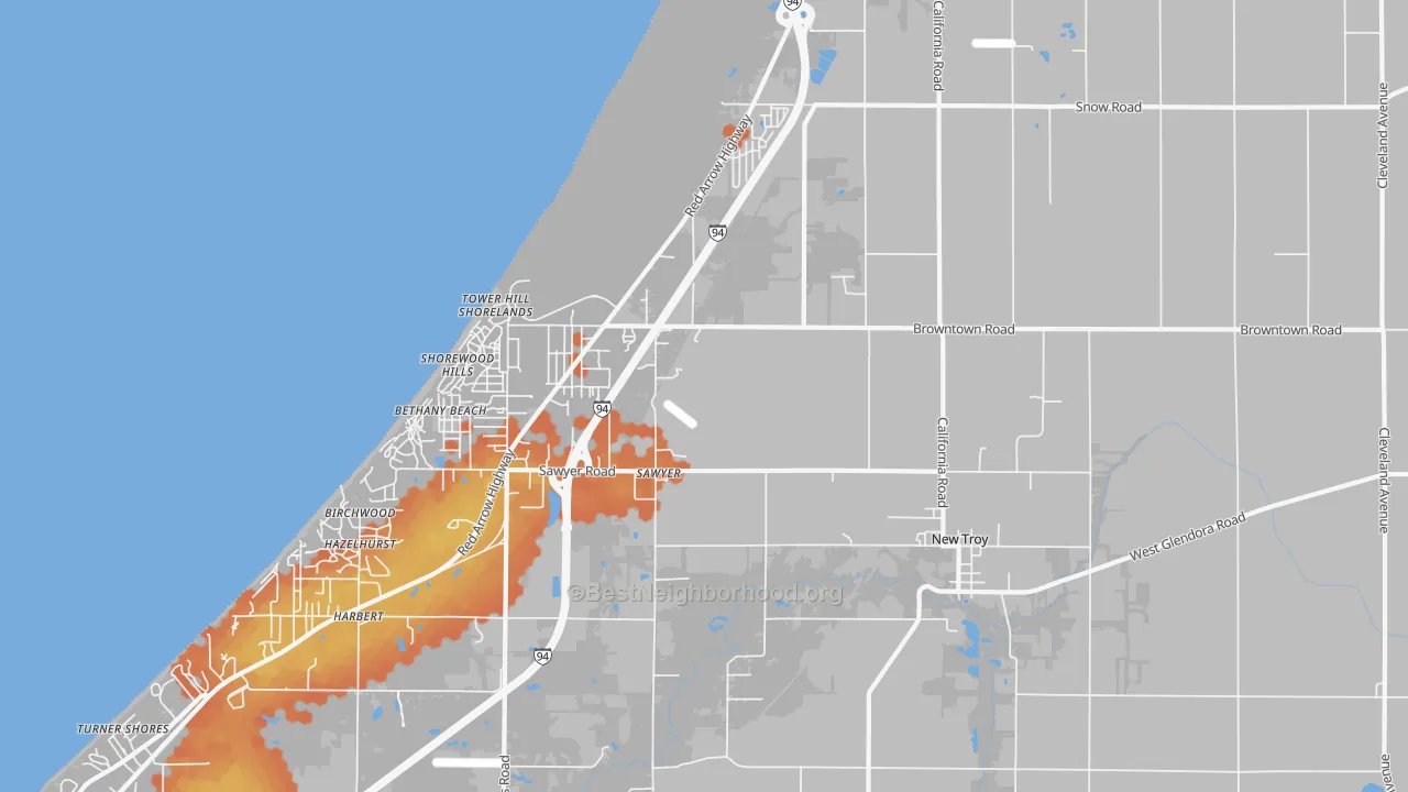 Bike Grade map of Sawyer, MI