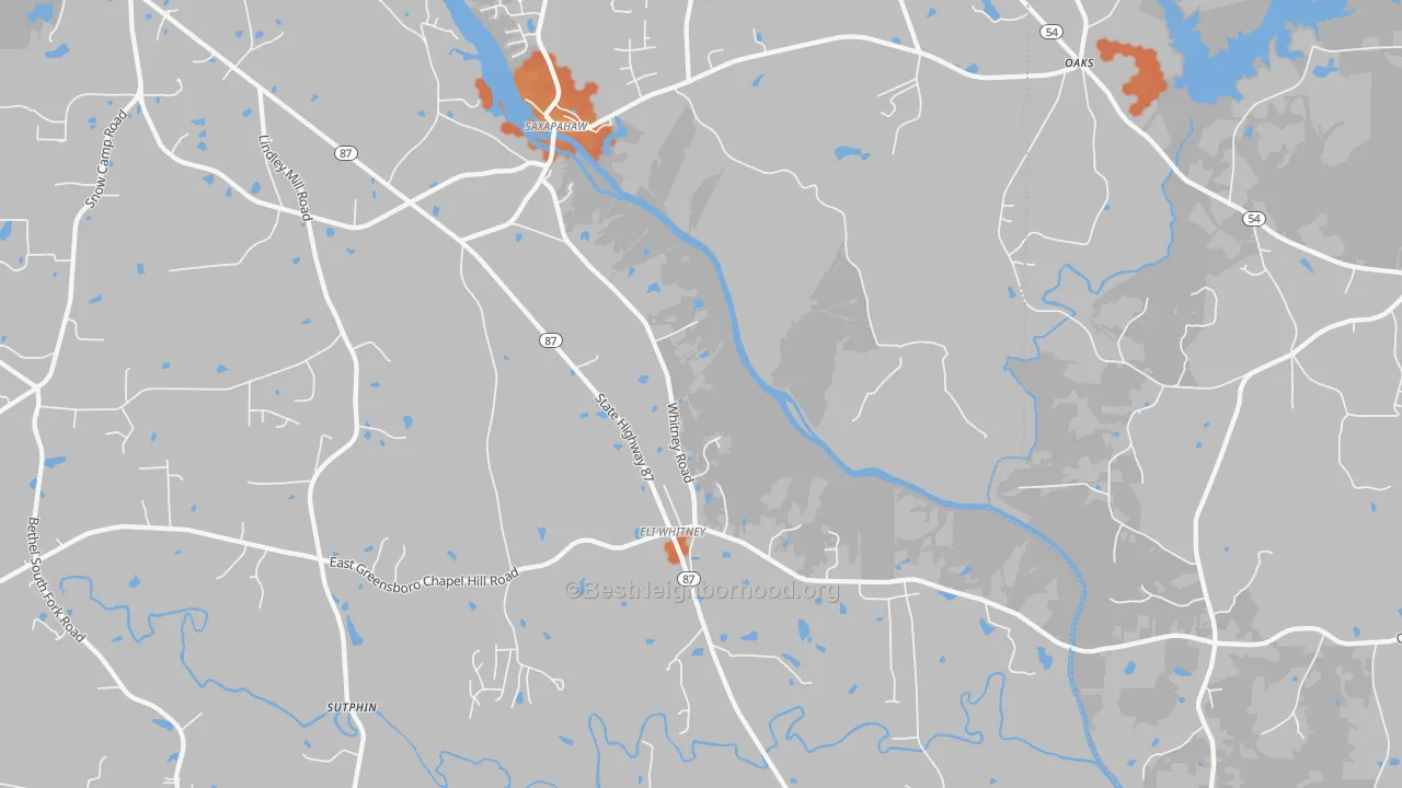 Bike Grade map of Saxapahaw, NC