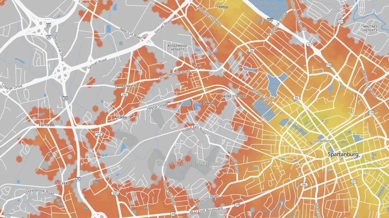 Bike Grade map of Saxon, SC