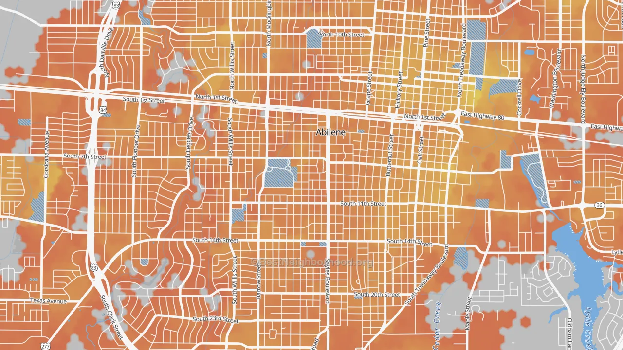 Bike Grade map of Sayles Boulevard Area, Abilene, TX