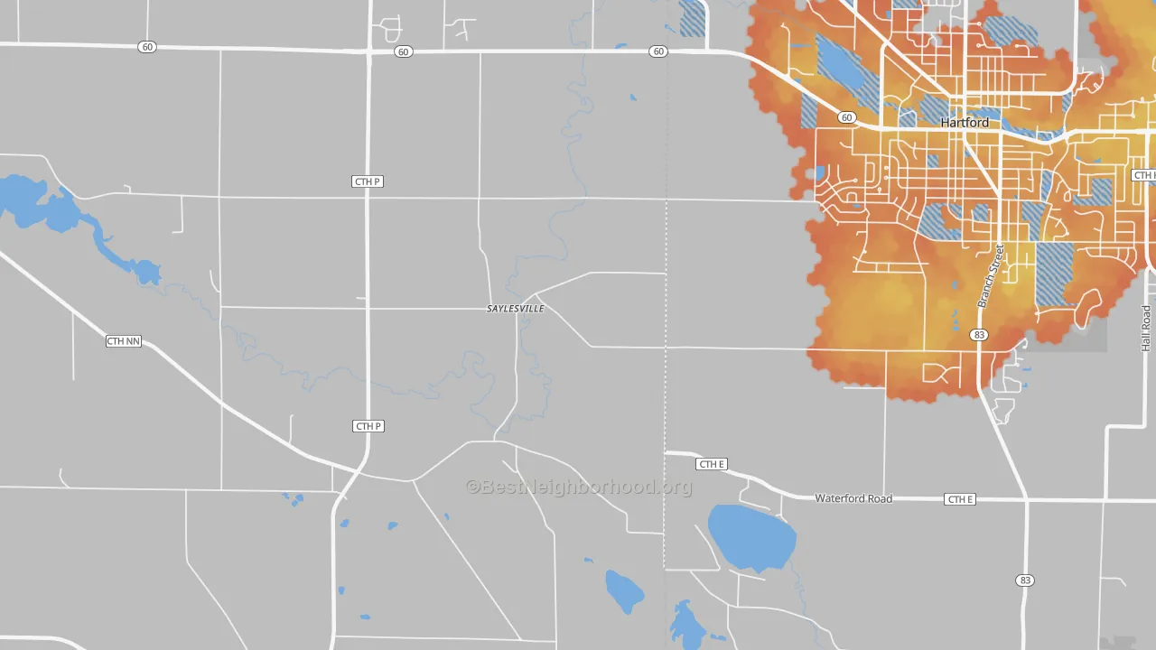 Bike Grade map of Saylesville, WI