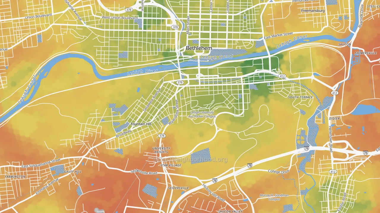 Bike Grade map of Sayre Park, Bethlehem, PA