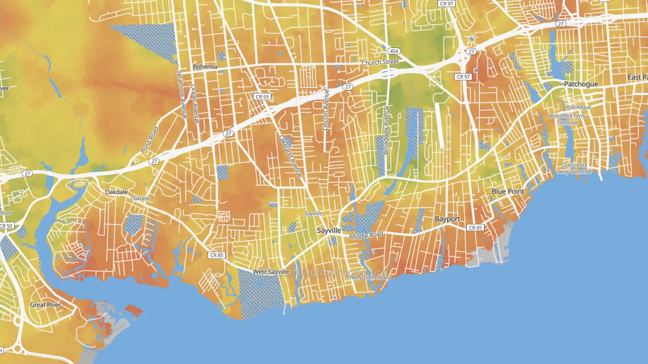 Bike Grade map of Sayville, NY