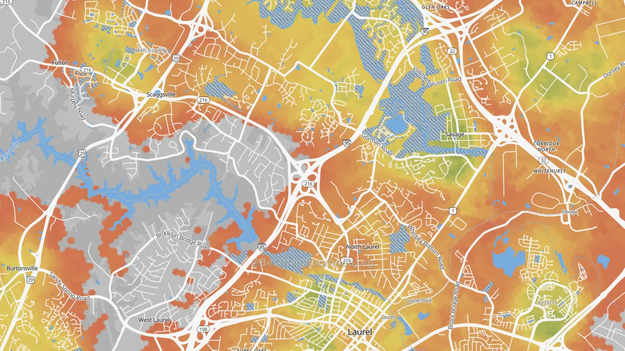 Bike Grade map of Scaggsville, MD