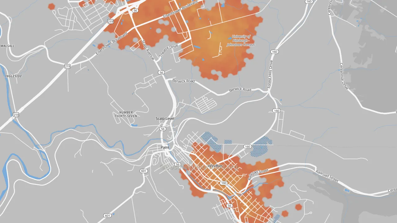 Bike Grade map of Scalp Level, PA