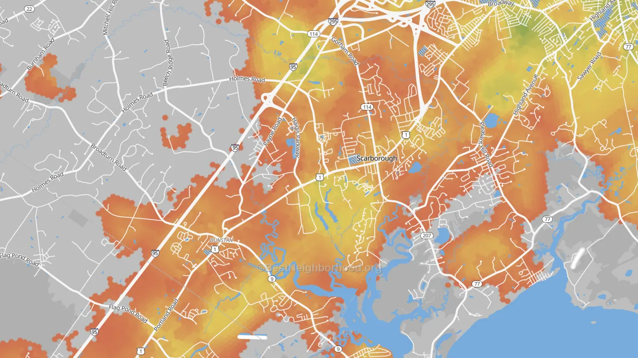 Bike Grade map of Scarborough, ME