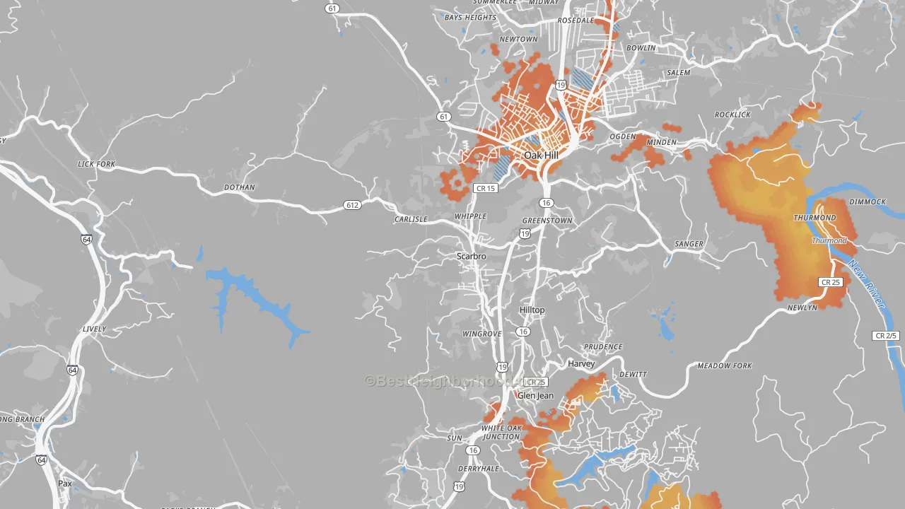 Bike Grade map of Scarbro, WV
