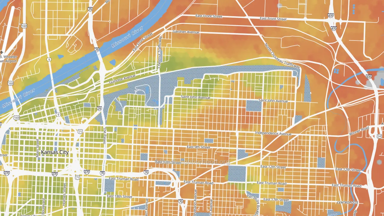 Bike Grade map of Scarritt Renaissance, Kansas City, MO