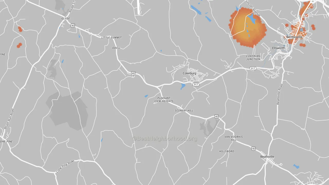 Bike Grade map of Scenery Hill, PA