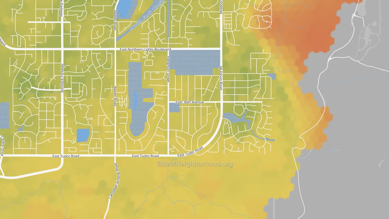 Bike Grade map of Scenic Foothills, Anchorage, AK
