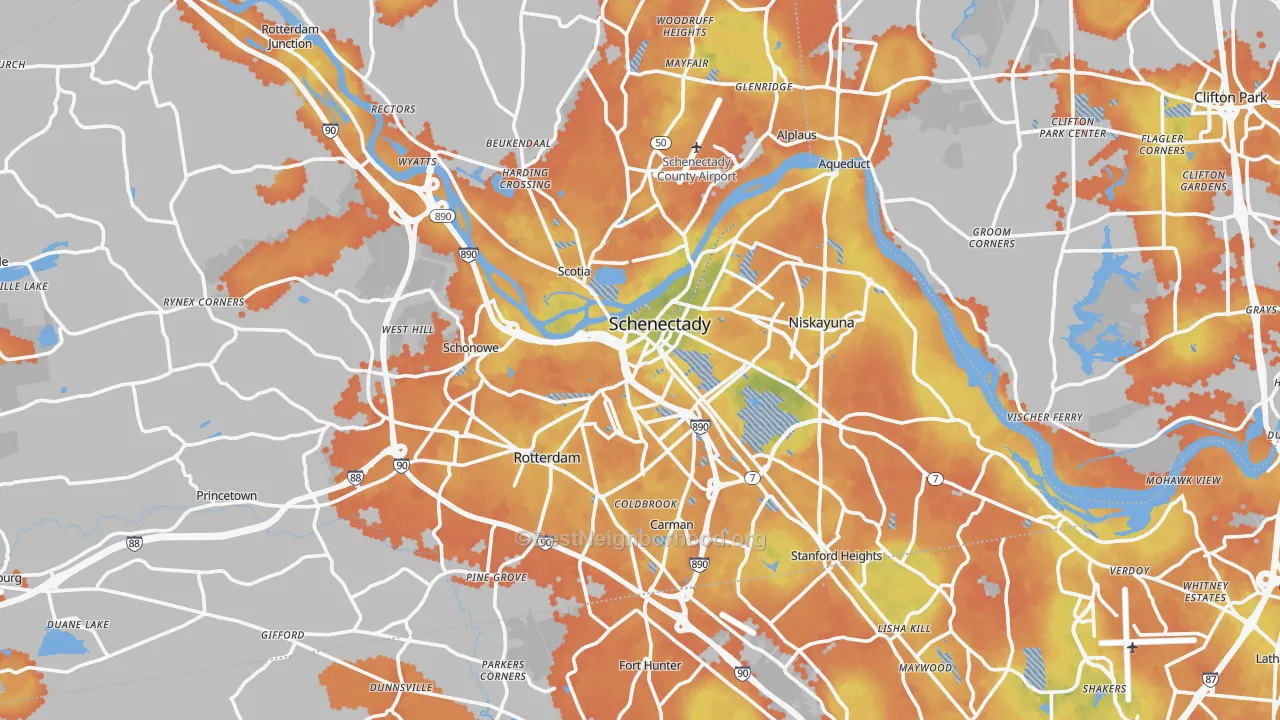 Bike Grade map of Schenectady County, NY