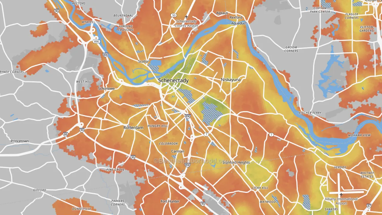 Bike Grade map of Schenectady, NY