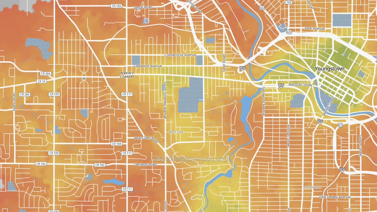 Bike Grade map of Schenley, Youngstown, OH