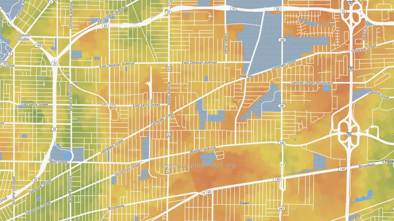 Bike Grade map of Schiller Park, Buffalo, NY