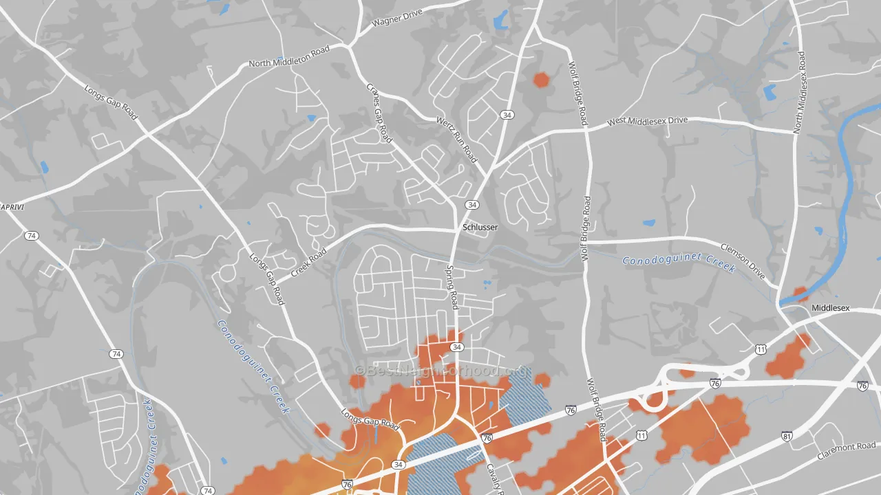 Bike Grade map of Schlusser, PA