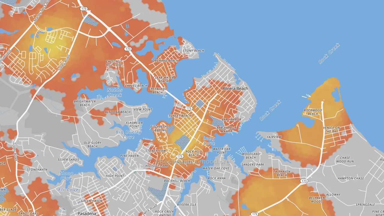 Bike Grade map of School Gardens, Riviera Beach, MD