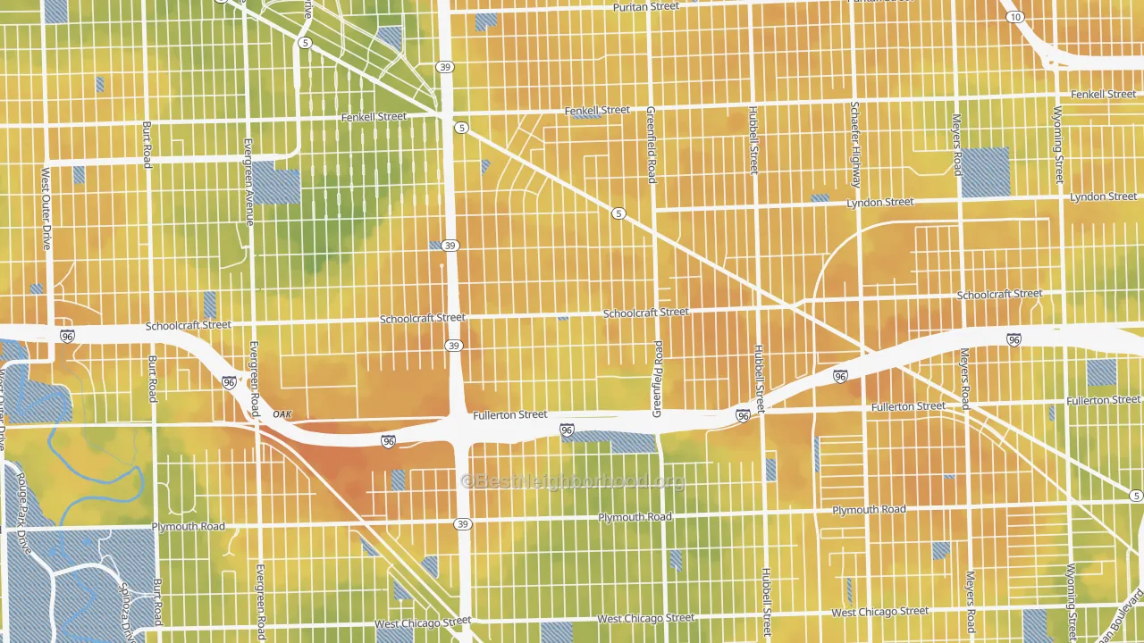 Bike Grade map of Schoolcraft Southfield, Detroit, MI