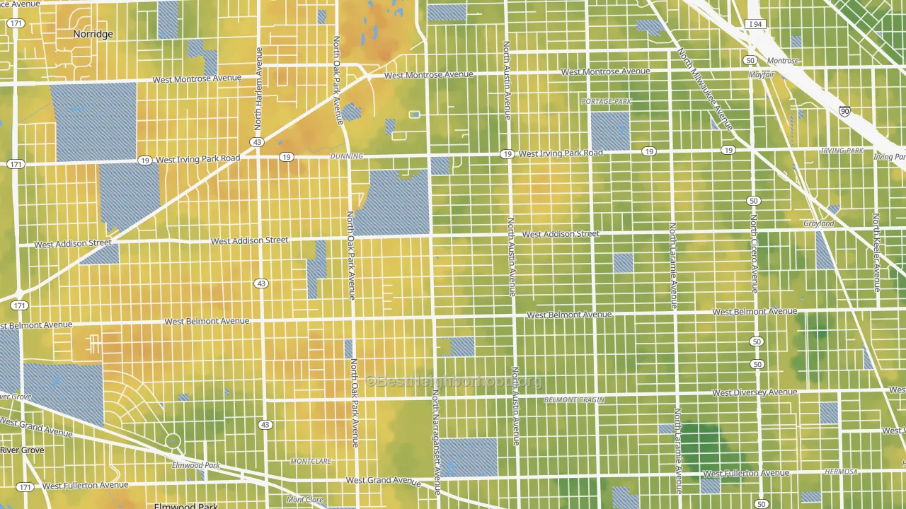 Bike Grade map of Schorsch, Chicago, IL