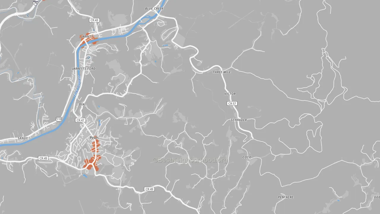 Bike Grade map of Schrader, WV