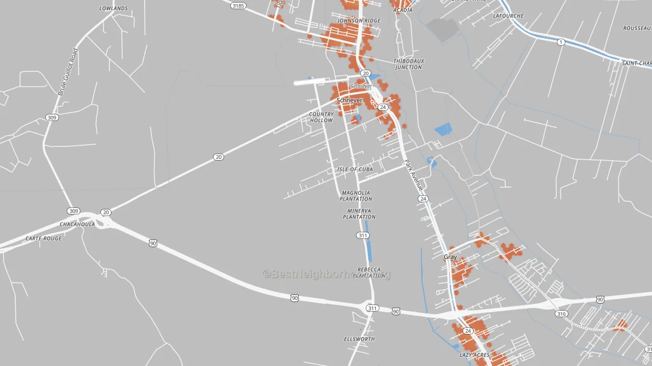 Bike Grade map of Schriever, LA