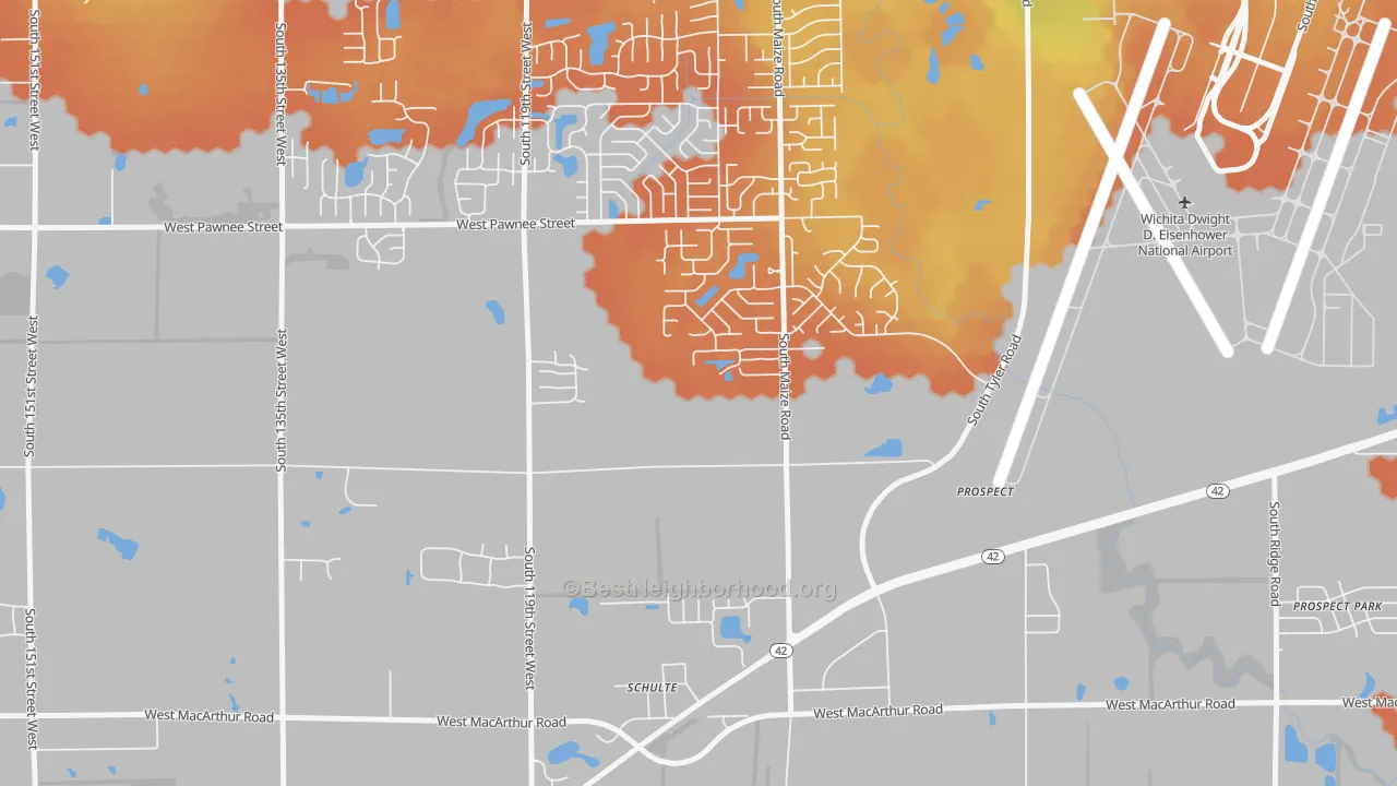 Bike Grade map of Schulte, KS
