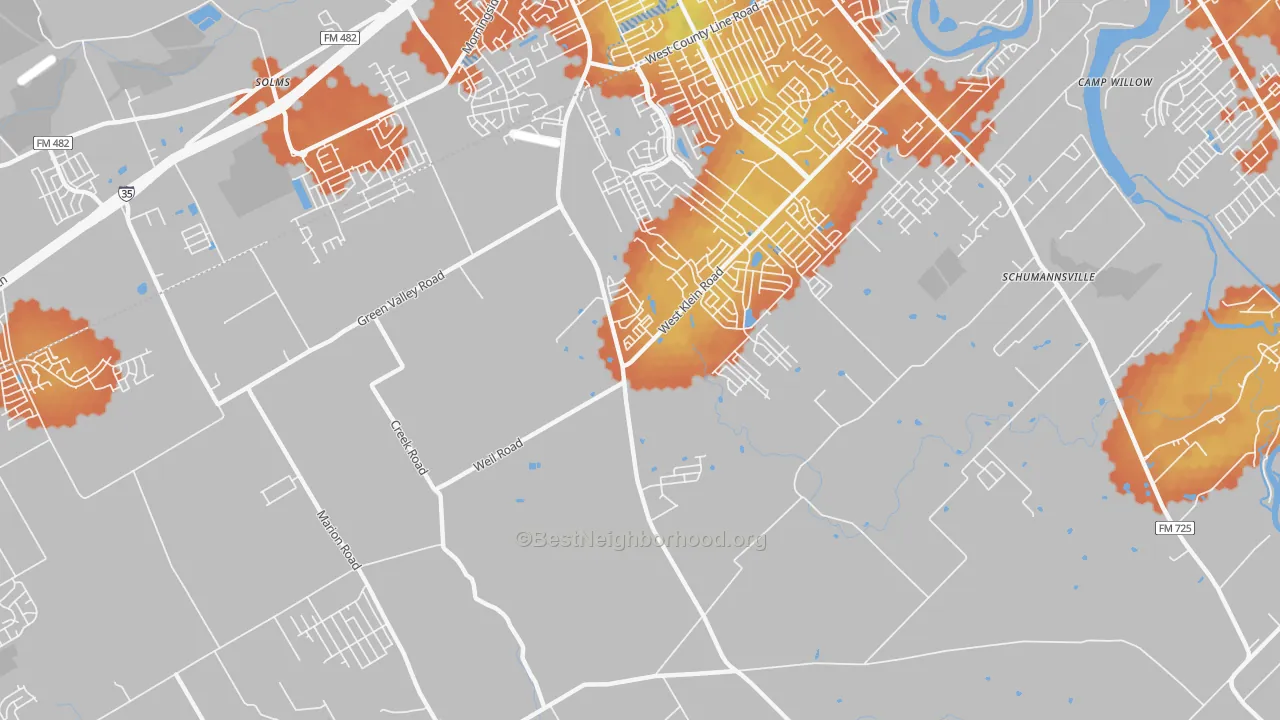 Bike Grade map of Schumannsville, TX