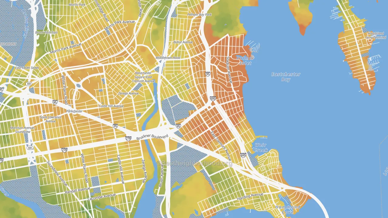Bike Grade map of Schuylerville, Bronx, NY