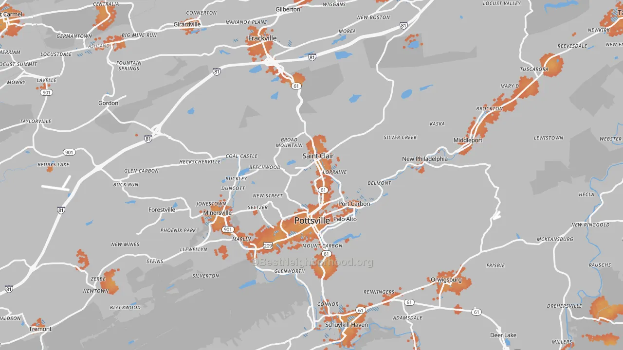 Bike Grade map of Schuylkill County, PA