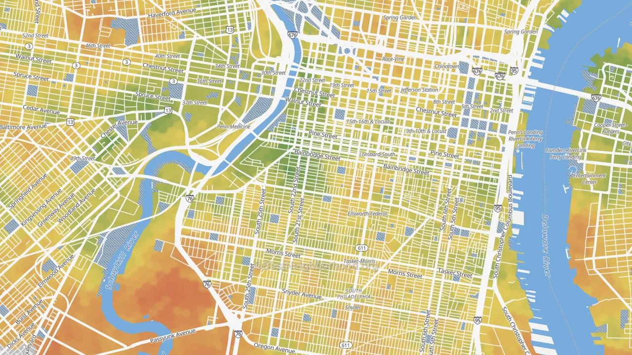 Bike Grade map of Schuylkill Southwest, Philadelphia, PA