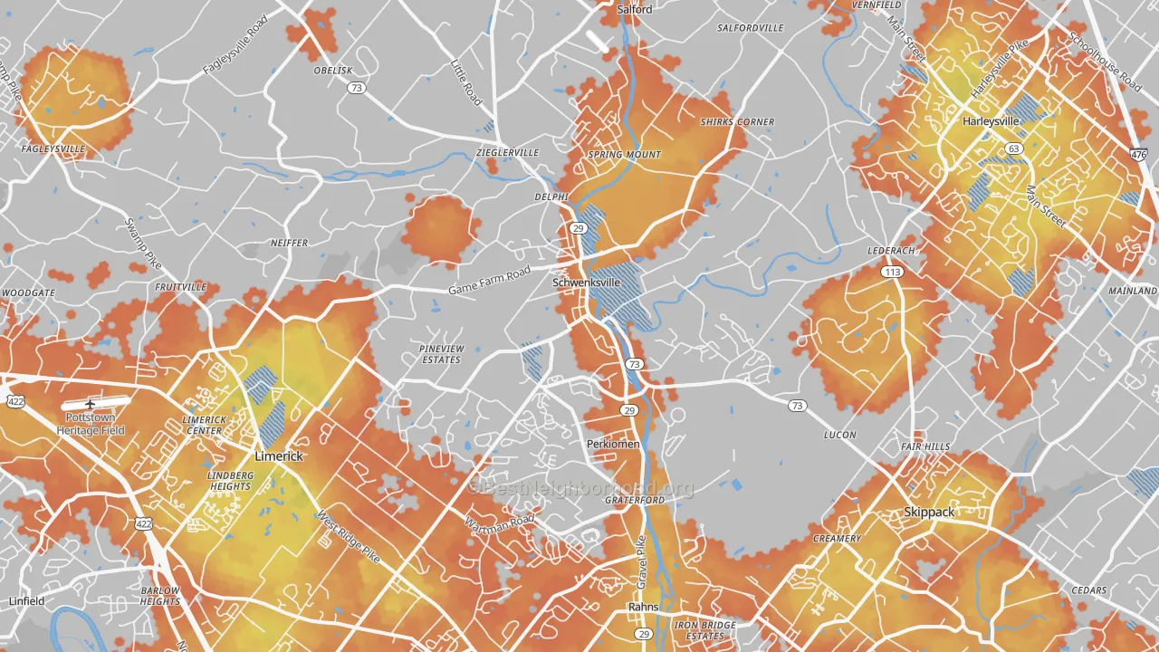 Bike Grade map of Schwenksville, PA