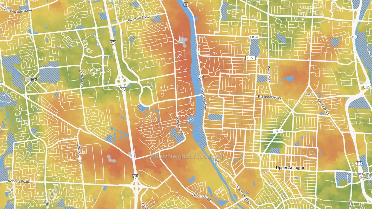 Bike Grade map of Scioto Trace, Columbus, OH