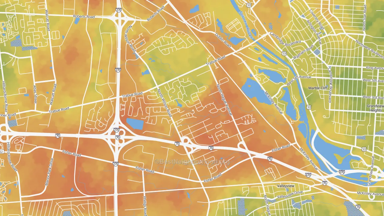 Bike Grade map of Scioto Woods, Columbus, OH