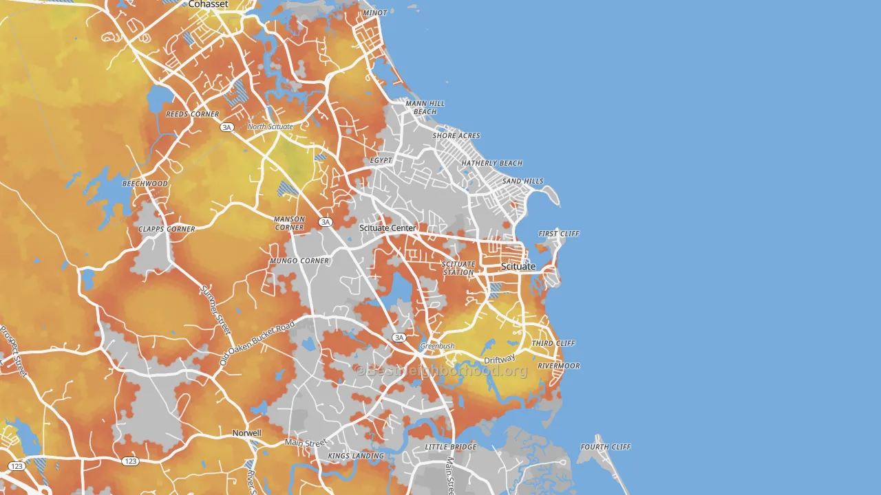 Bike Grade map of Scituate, MA
