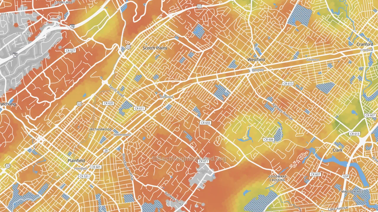 Bike Grade map of Scotch Plains, NJ