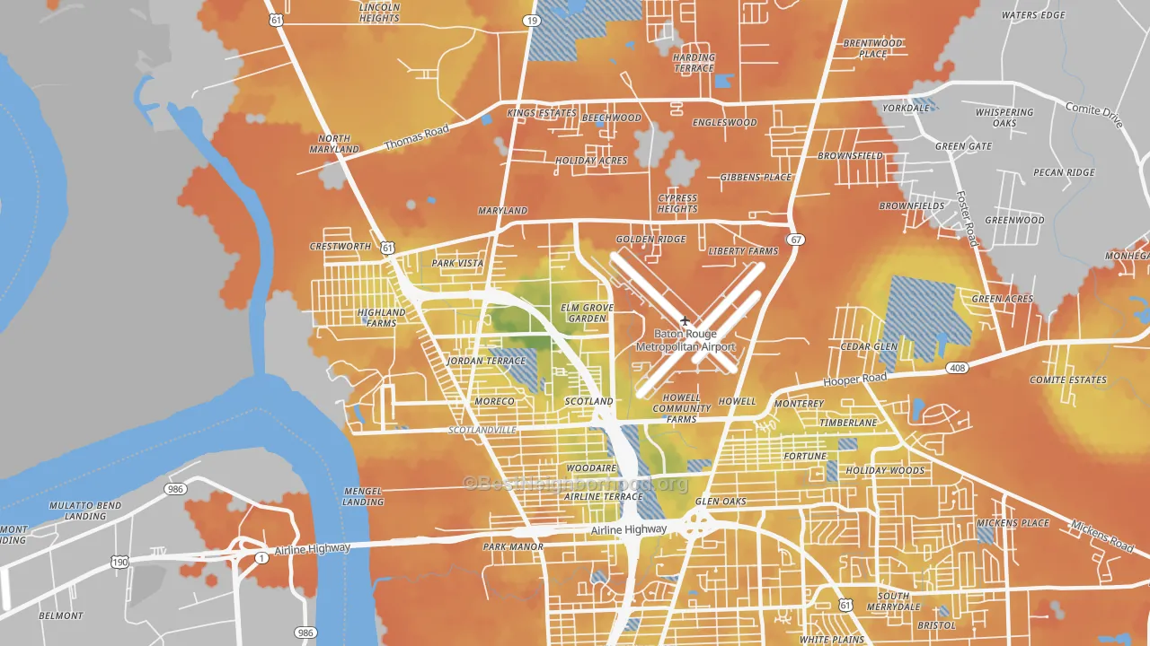 Bike Grade map of Scotlandville, Baton Rouge, LA