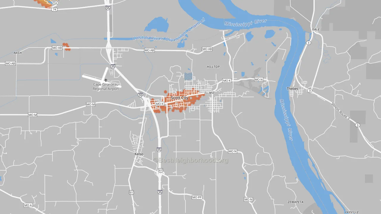 Bike Grade map of Scott City, MO