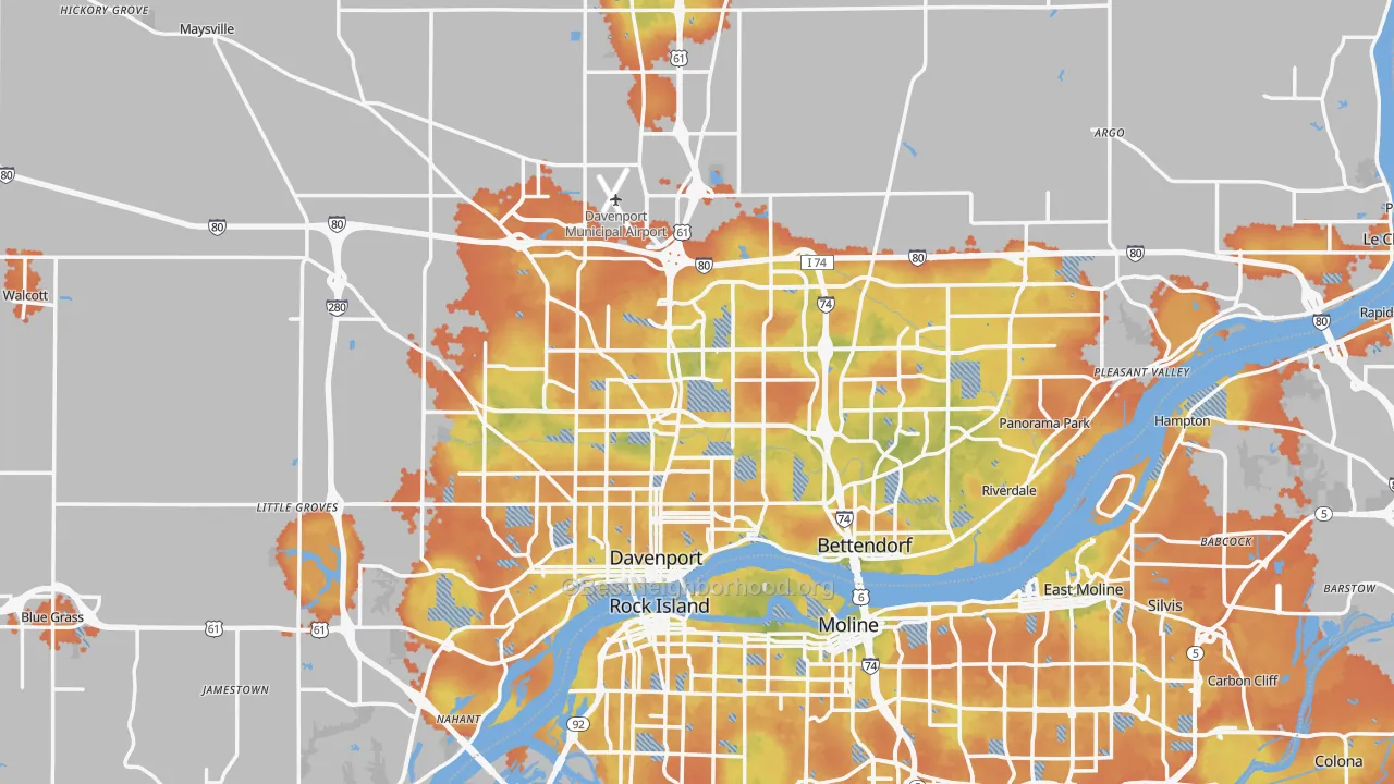Bike Grade map of Scott County, IA