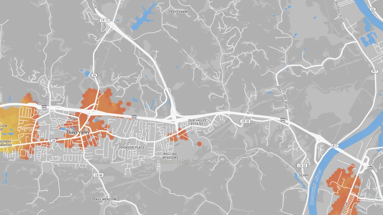 Bike Grade map of Scott Depot, WV