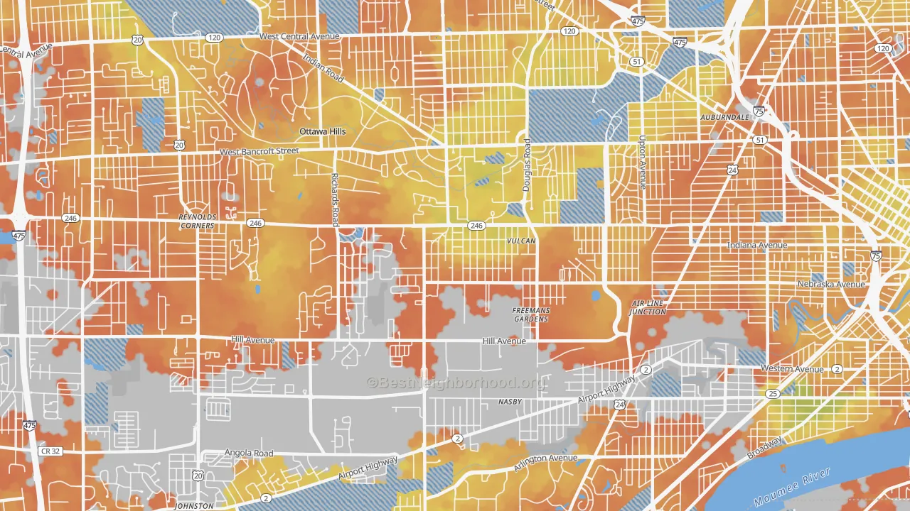 Bike Grade map of Scott Park, Toledo, OH