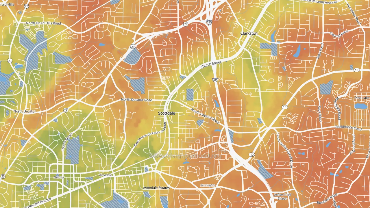 Bike Grade map of Scottdale, GA