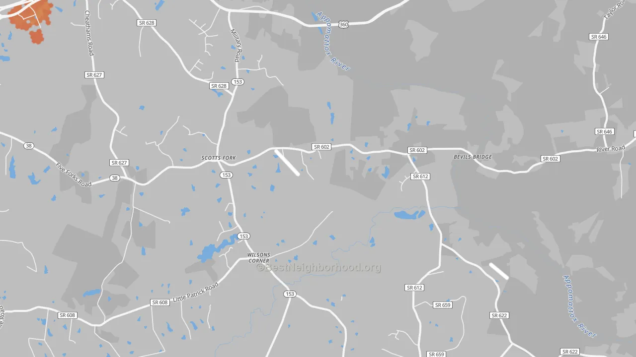 Bike Grade map of Scotts Fork, VA