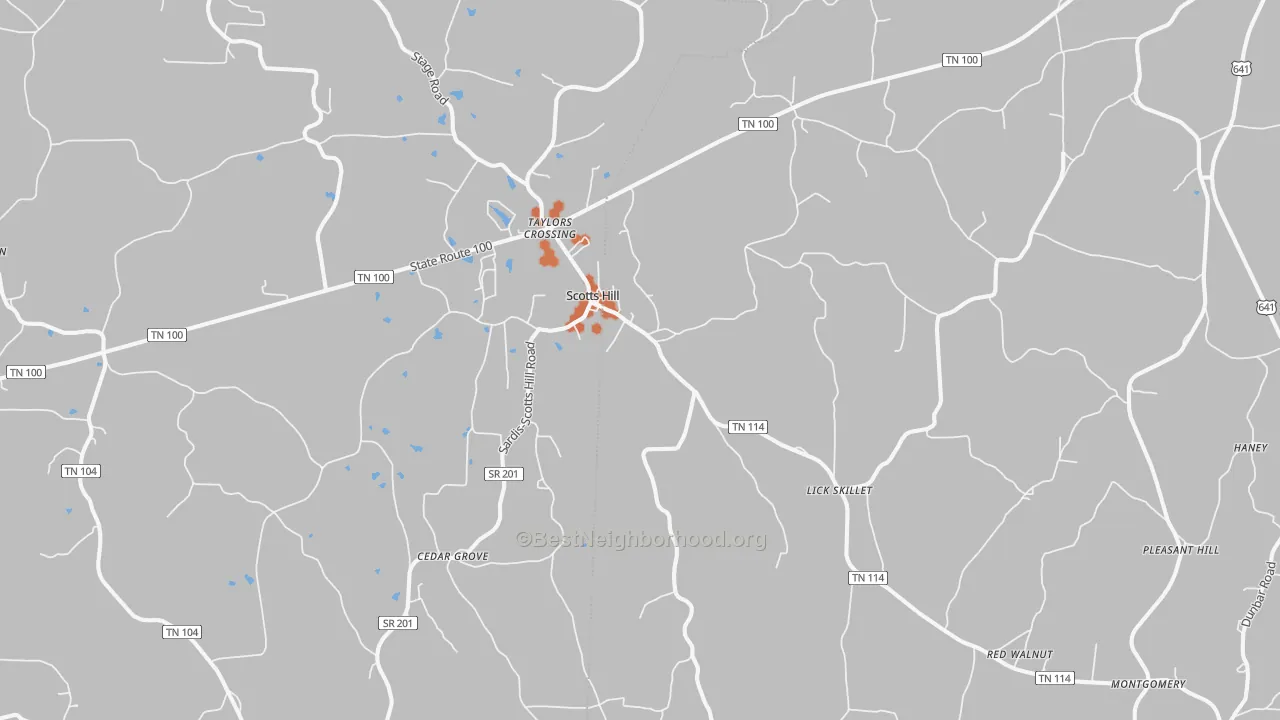 Bike Grade map of Scotts Hill, TN
