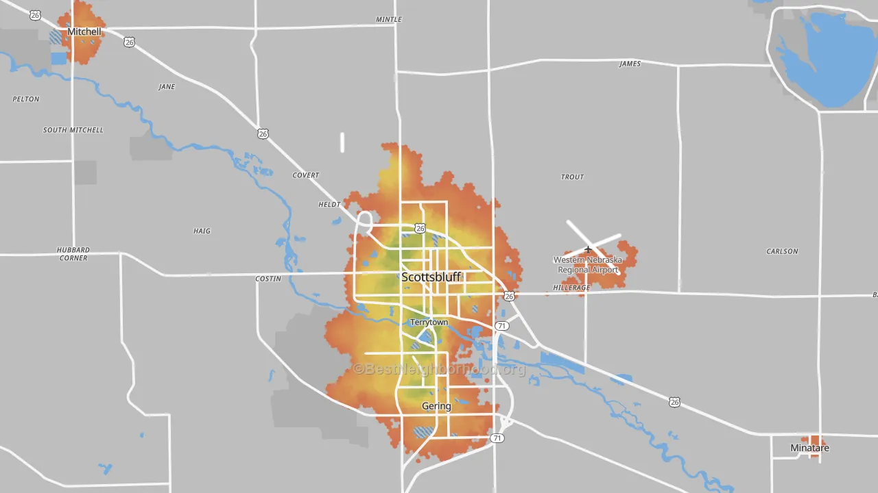 Bike Grade map of Scottsbluff, NE