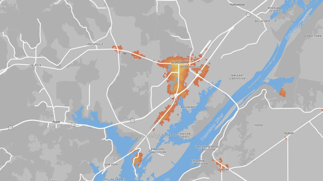 Bike Grade map of Scottsboro, AL