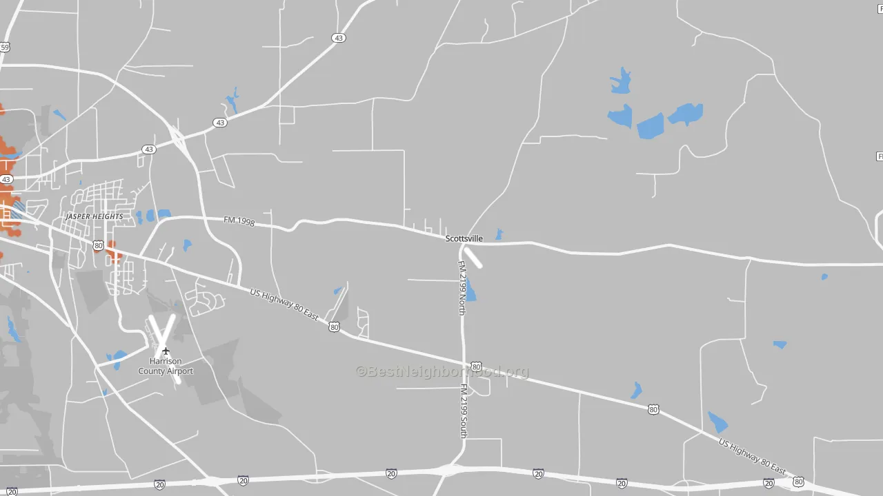 Bike Grade map of Scottsville, TX