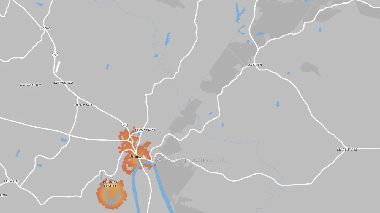 Bike Grade map of Scottsville, VA